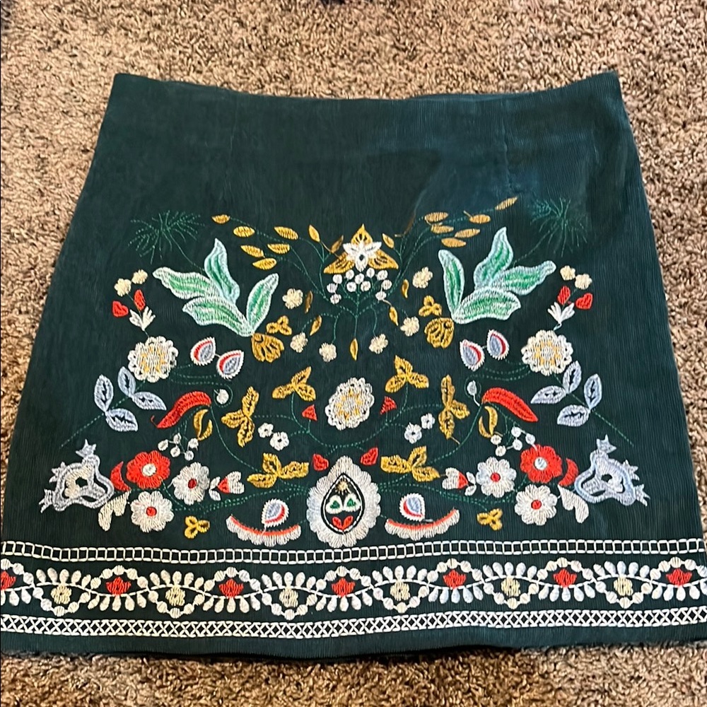 Embroidered corduroy Green Mini Pencil Skirt